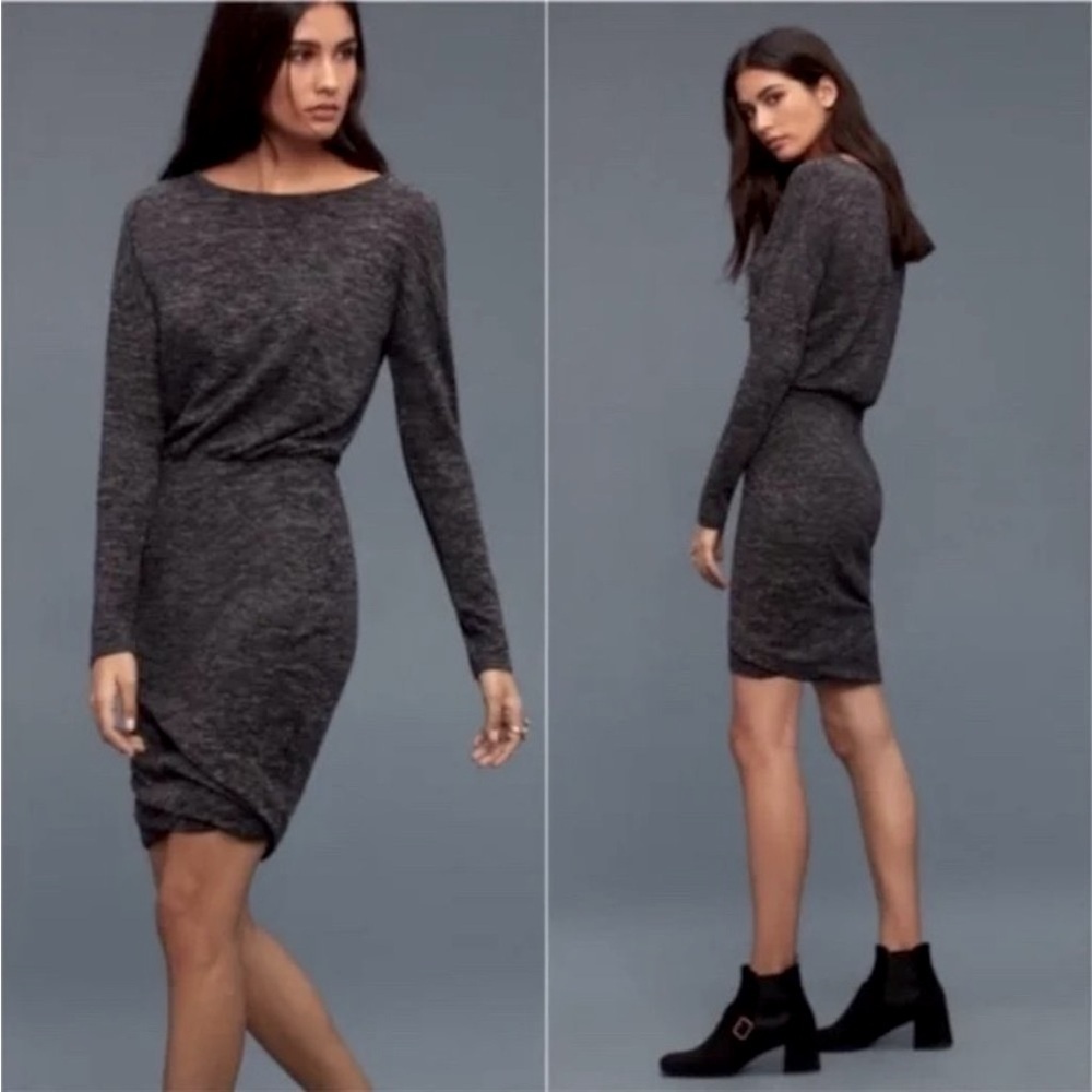 Aritzia Wilfred Bercot Dress Heathered Black Bodycon Long Sleeve Size Small
